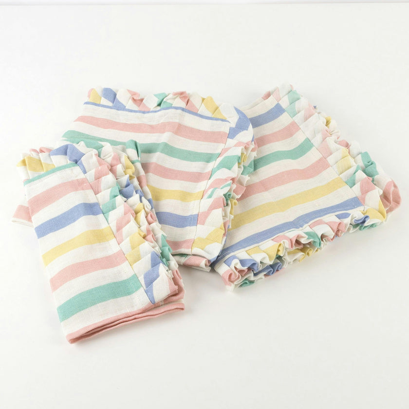 Multi Stripe Ruffle Fabric Napkins