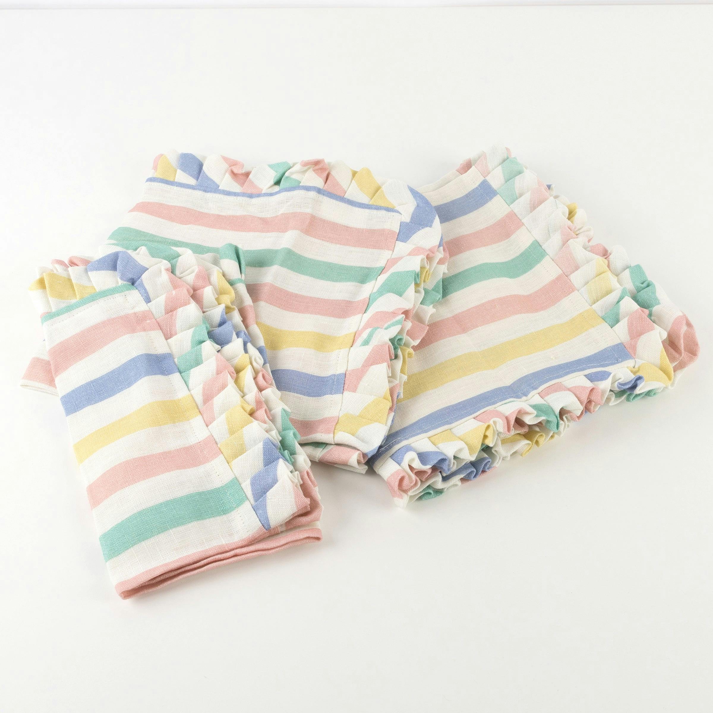 Multi Stripe Ruffle Fabric Napkins