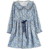 Girls Adelaide Velvet Tie Dress | Blue and Mustard Wildflowers
