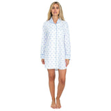 Women's Blue Palm Tree Night Shirt - Organic Cotton Poplin