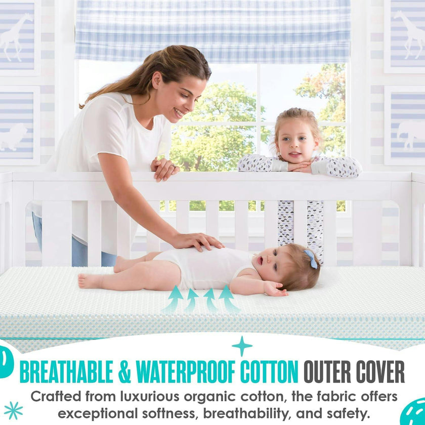 6” Crib & Toddler Bed Mattress – Made in USA – CertiPUR & OEKO-TEX Certified – Breathable Waterproof Washable Removable Soft Cover – Dual Sided