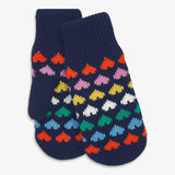Kids knit mittens in rainbow hearts