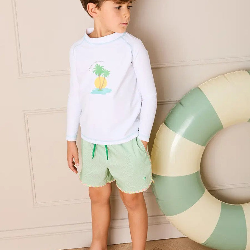 Striped Annie Apple Trim Detail Swim Shorts in Green (12mths- 10yrs)