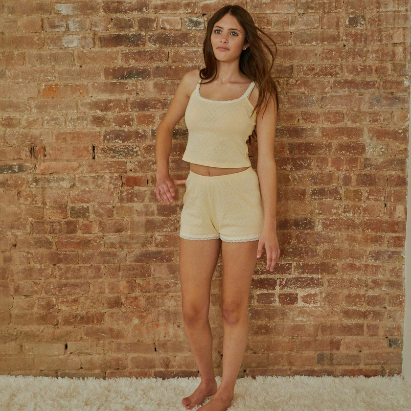 Lizzie Pastel Yellow With White Lace Heart Pointelle Tank