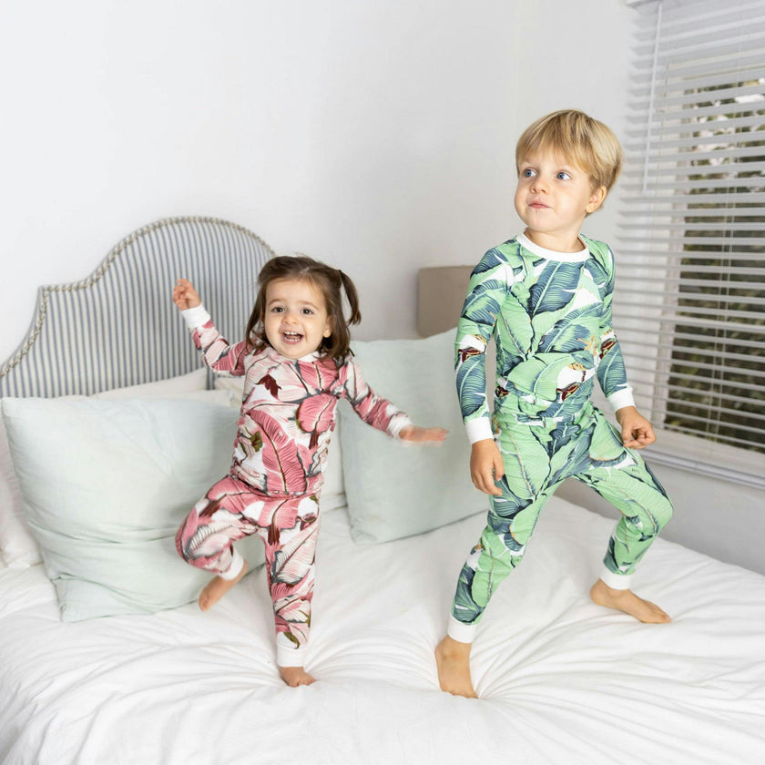 Kids Martinique® Pink Banana Leaf PJ Set - Organic Stretch Jersey Knit Cotton