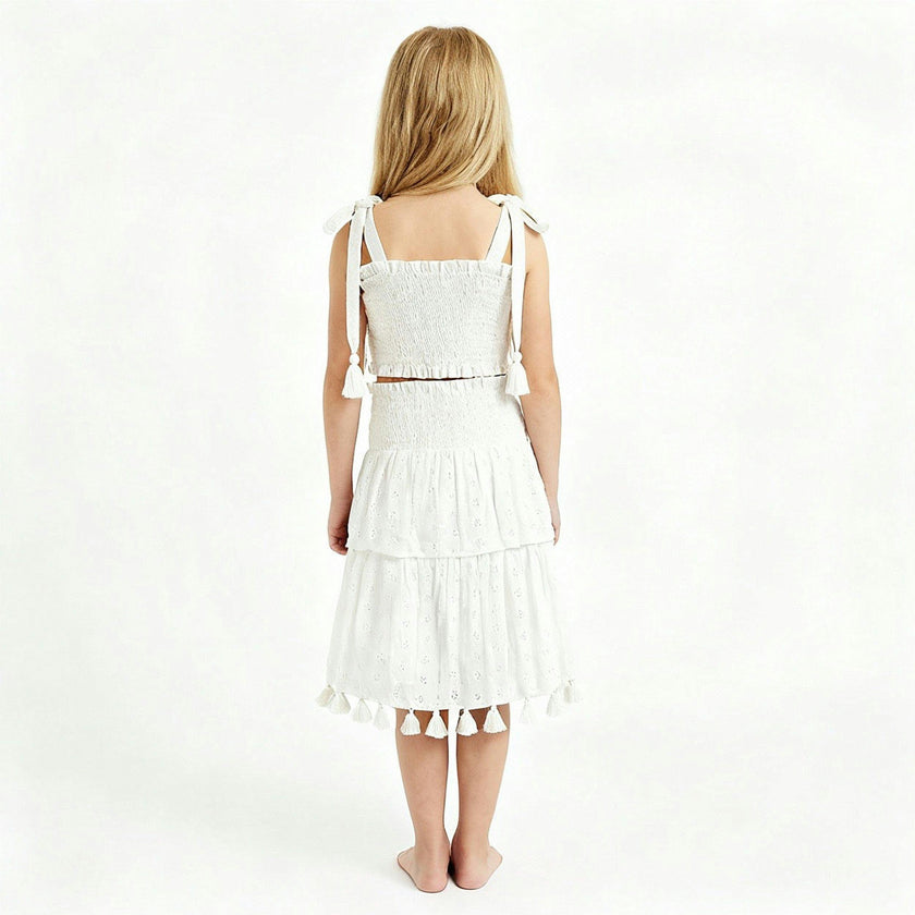 Noelle Girls Top and Skirt Set White Eyelet, white