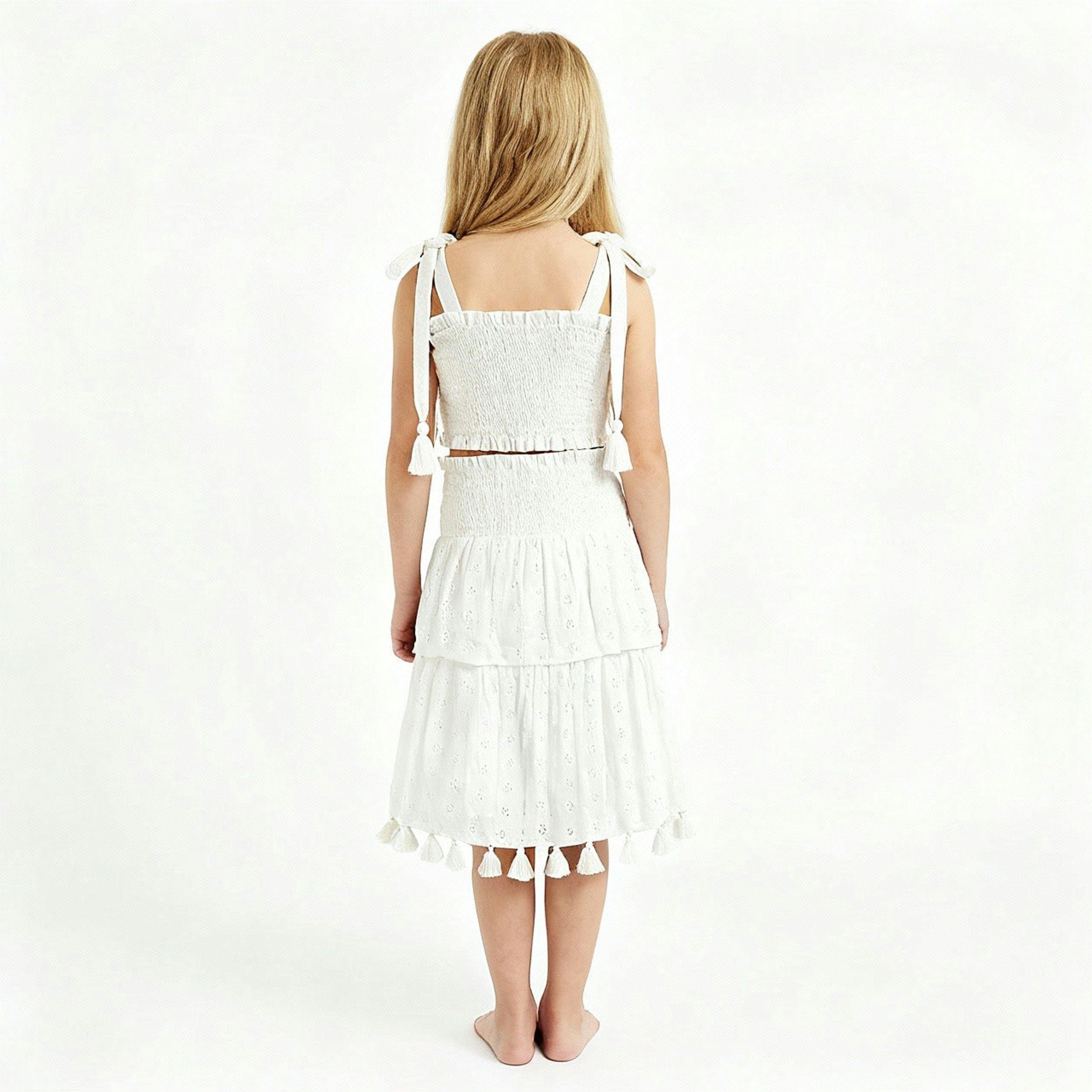 Noelle Girls Top and Skirt Set White Eyelet, white