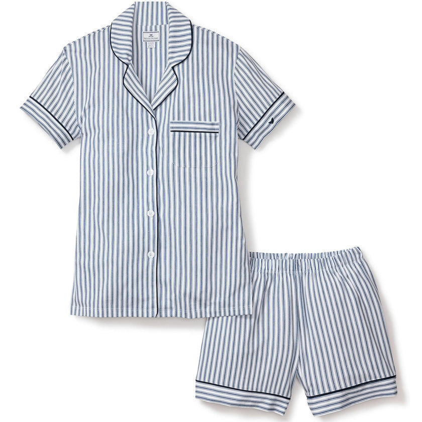 Women's Pima Short Set in Navy French Ticking