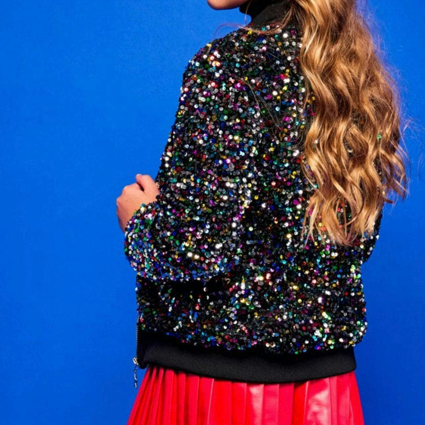 Women's Shimmering Stardust Sequin Bomber