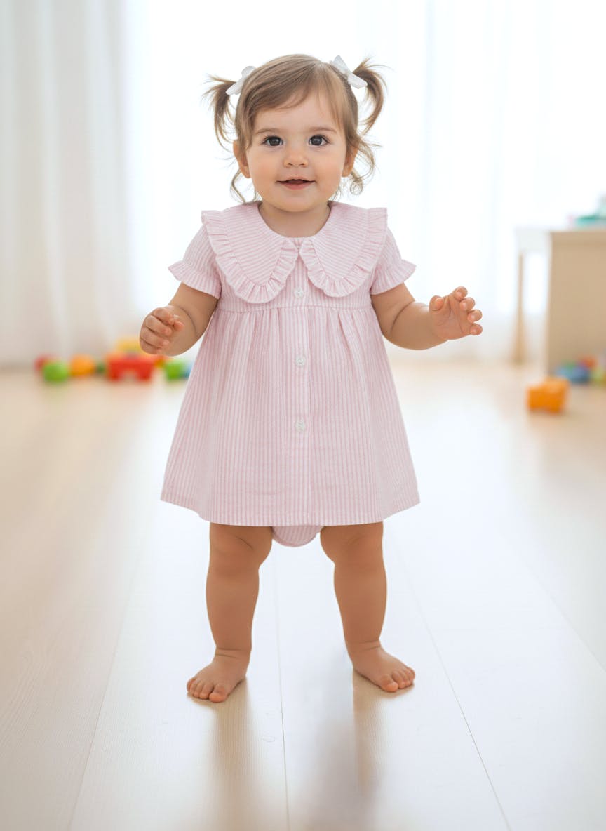 Stripe Dress Soft Pink — Cotton Girls Dress | Infant to Tween 0-13 Years