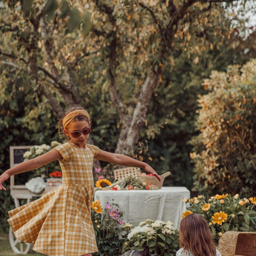 Sweetheart Twirl Dress | Organic Cotton Jersey - Buckwheat Plaid