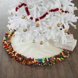 Handmade Felt Multicolor Fringe Border Cream Christmas Tree Skirt