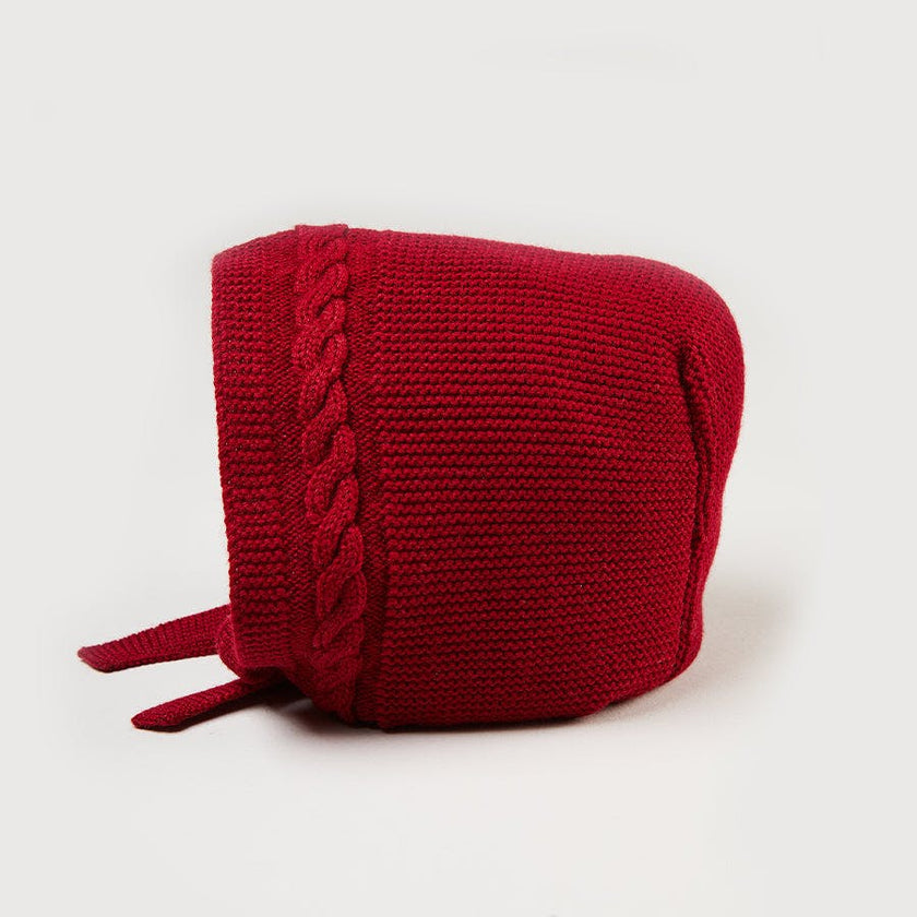 Cable Detail Knitted Bonnet In Red (S-L)