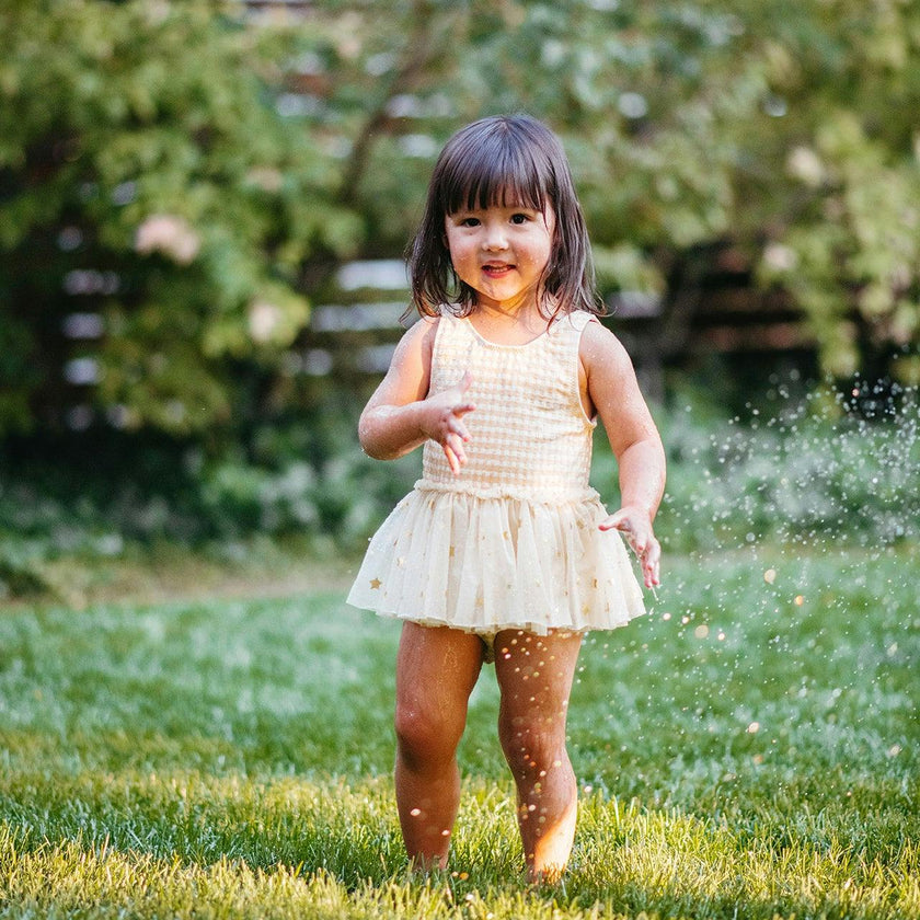 Yellow Gingham Ballet Skirt Swimsuit