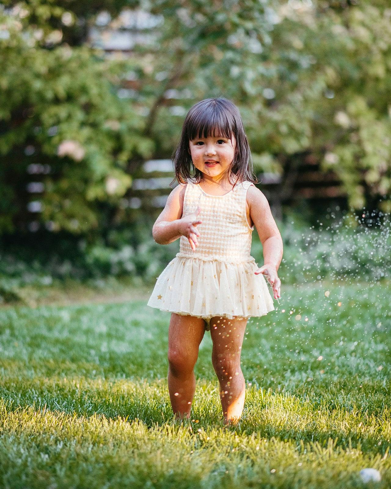 Yellow Gingham Ballet Skirt Swimsuit