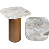 Milos 18" Rustic Minimalist Square Marble/Wood Accent Table