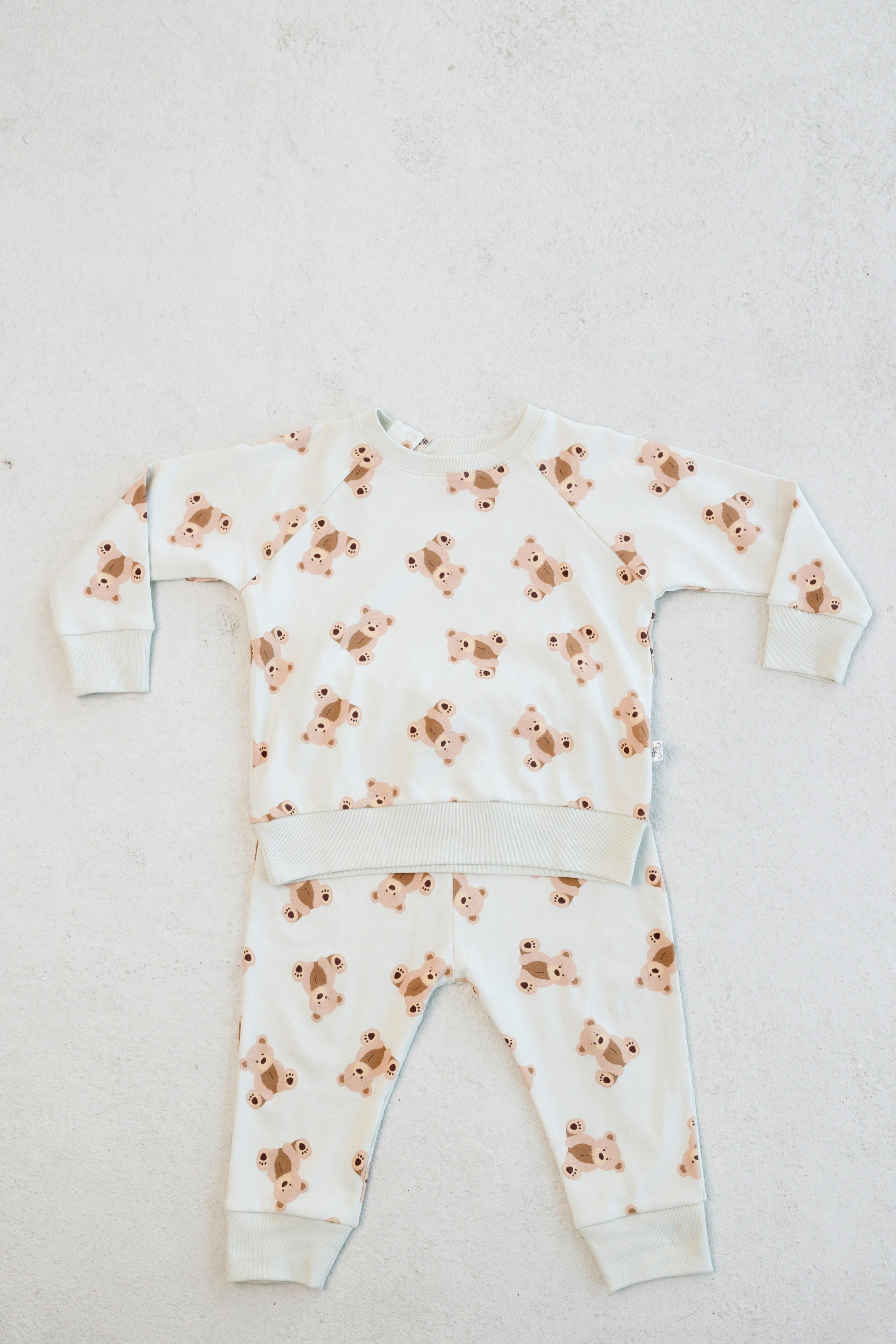 All-Over Teddy Bear Jogger Set — Silver Green
