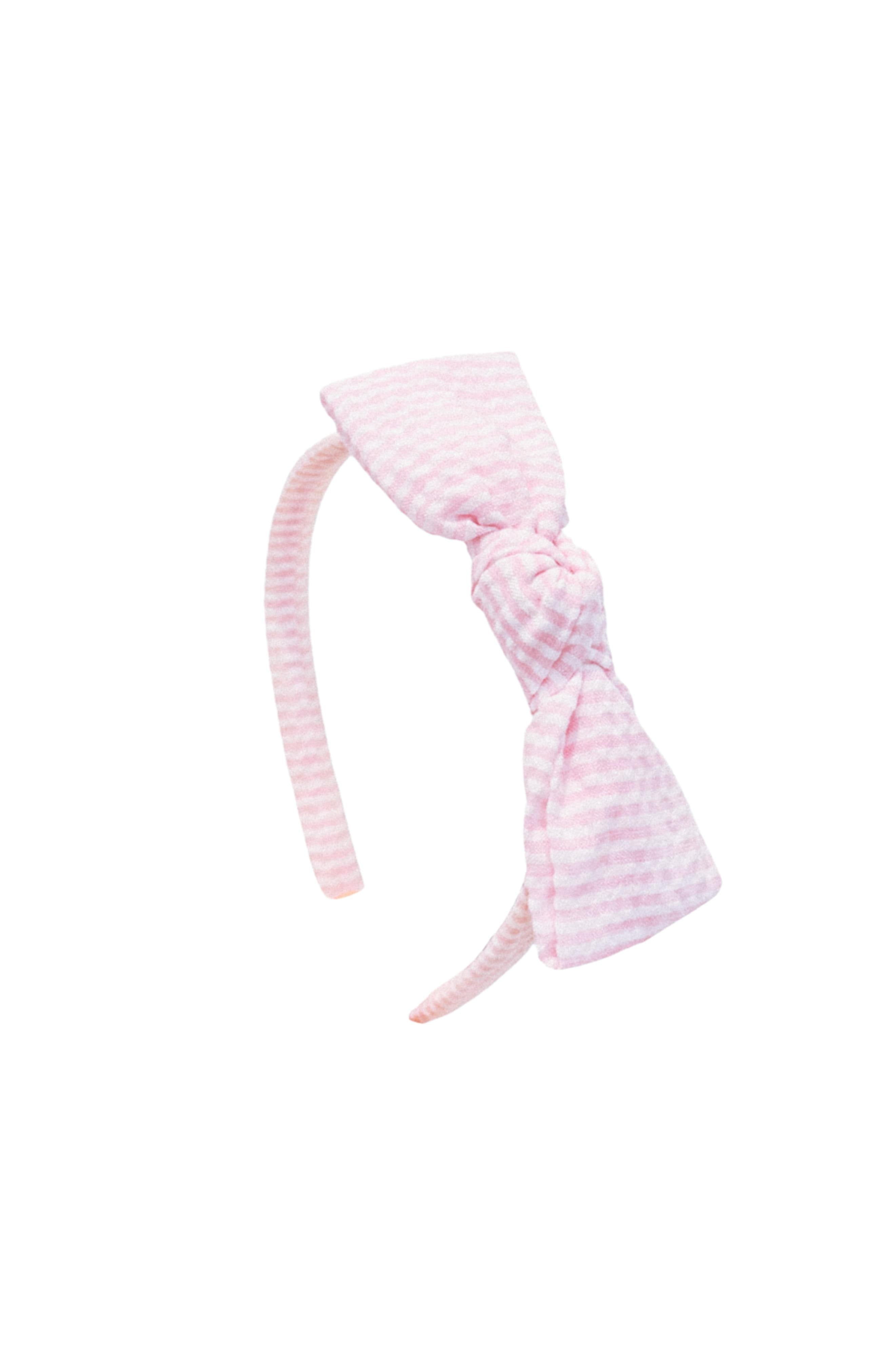 Seersucker Bow Headband in Pink/White