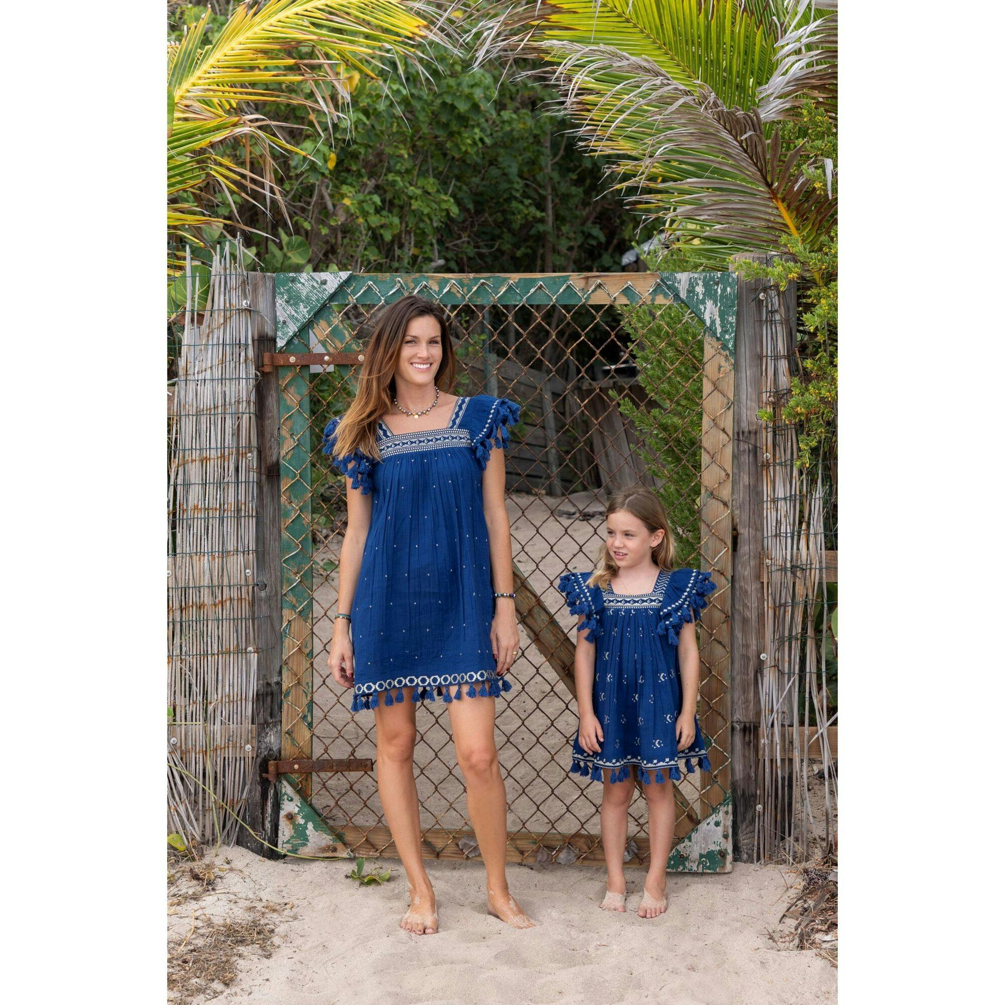 Mini Sandrine Womens Dress Galaxy Embroidery, Blue