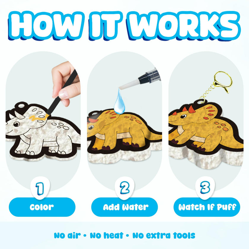 Aqua Fluffs Mess-Free 3D Art Kit for Kids Double-Sided Water-Activated Craft with Dinosaur & Space Designs, No Glue or Paint, Creative Activity Ages 3–8