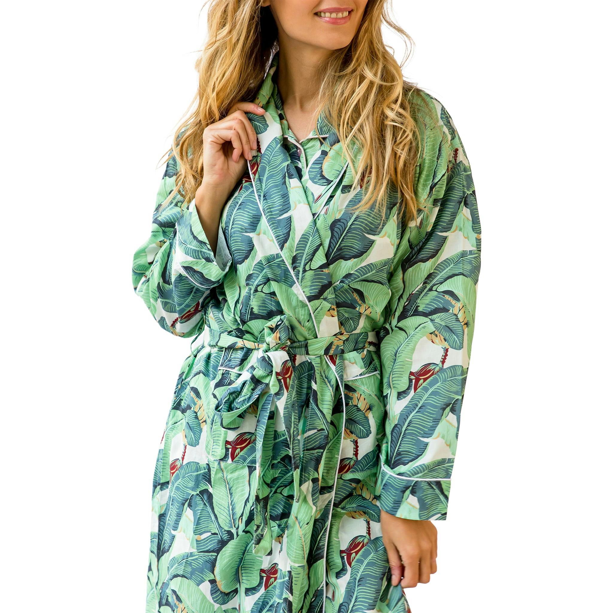Women's Martinique® Green Banana Leaf Robe - Organic Cotton Poplin