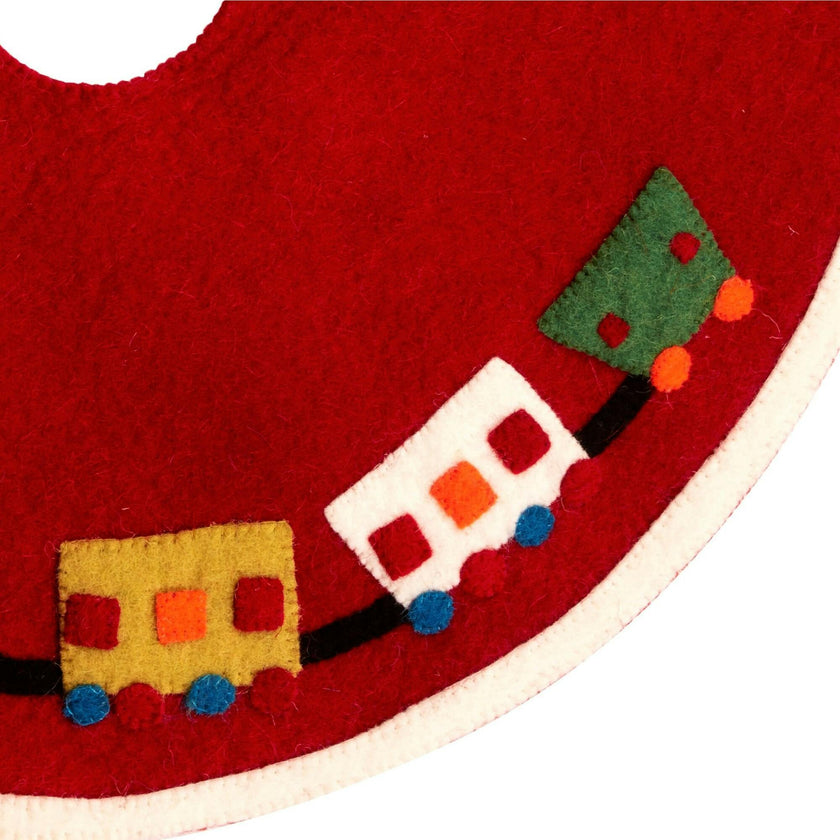 Handmade Toy Train Red Christmas Tree Skirt Felt 26"/60" Arcadia Home