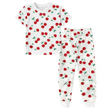 Kids and Toddlers Girls Cherries Short Sleeve Snug Fitted Soft Pajamas Set