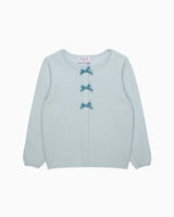 Velvet Bow Cardigan in Pale Blue