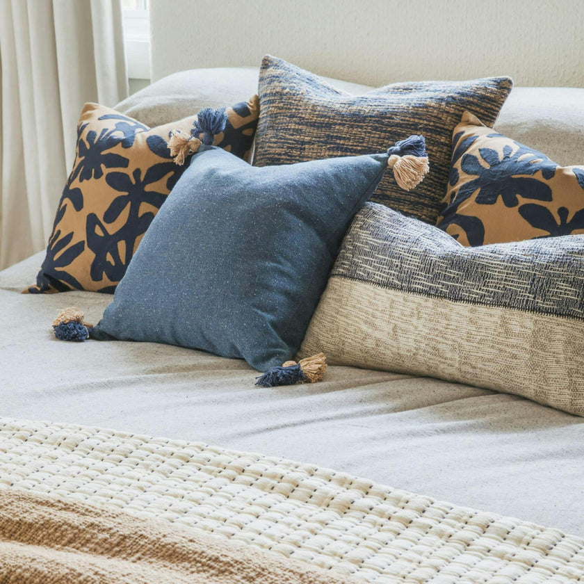 Coastline Blue & Beige Nautical Texture Throw Pillow