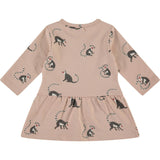 All-Over Lemur Graphic Long Sleeve Drop Peplum Waist Dress