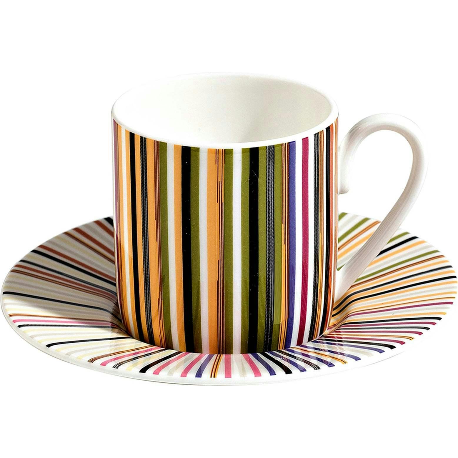 Coffee Cup & Saucer Stripes Set of 2 In Luxury Box Jenkins 156 Diam. 2.3