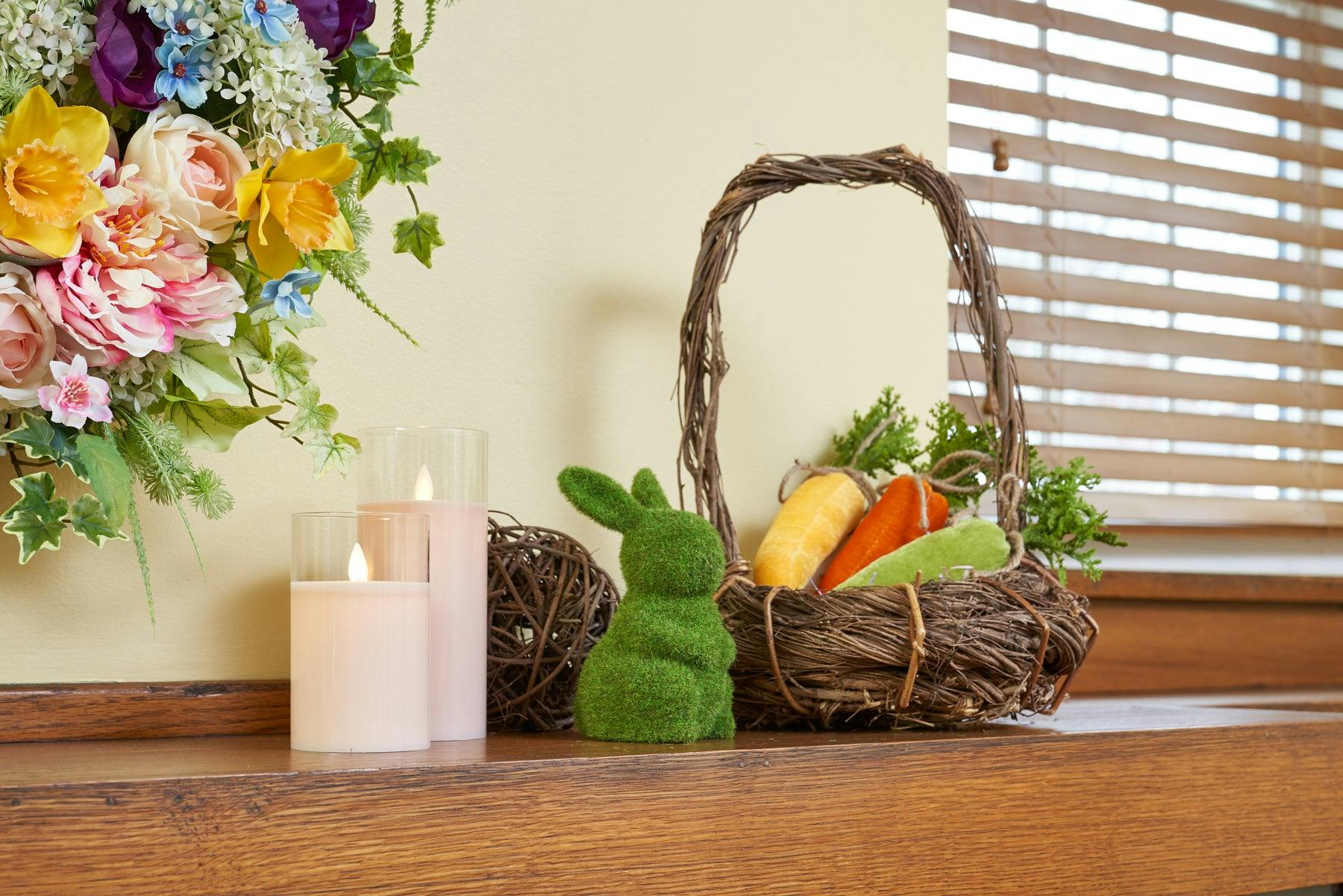 Bristled Moss Covered Standing Bunny Rabbits Easter Tabletop Decor - Set of 2
