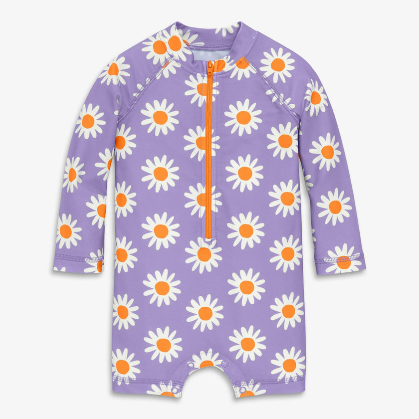 Baby one-piece rash guard in daisies