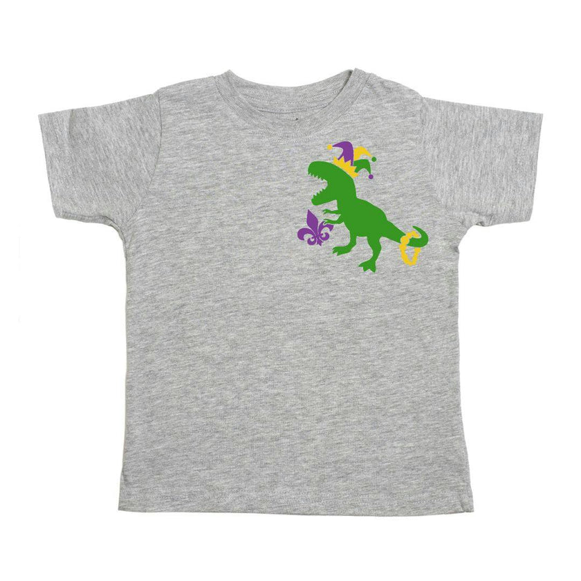 Mardi Gras Party Dino Short Sleeve T-Shirt - Gray