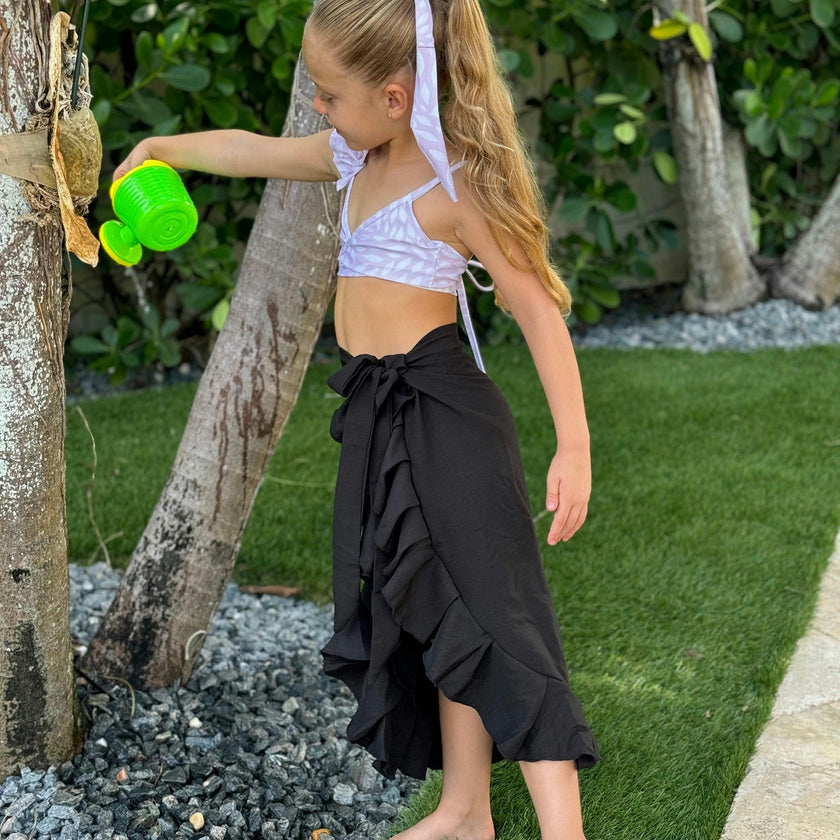 Girls' Ruffle Swim Cover-Up Wrap Skirt – Black