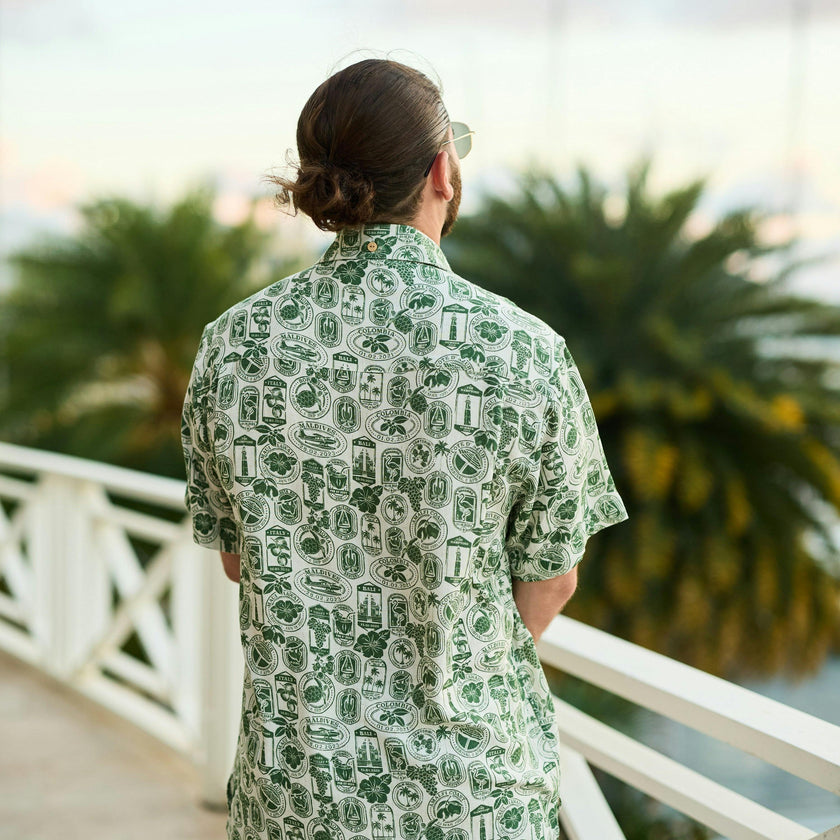 The Passport to Paradise - Men's Linen Passport Stamp Hawaiian Shirt