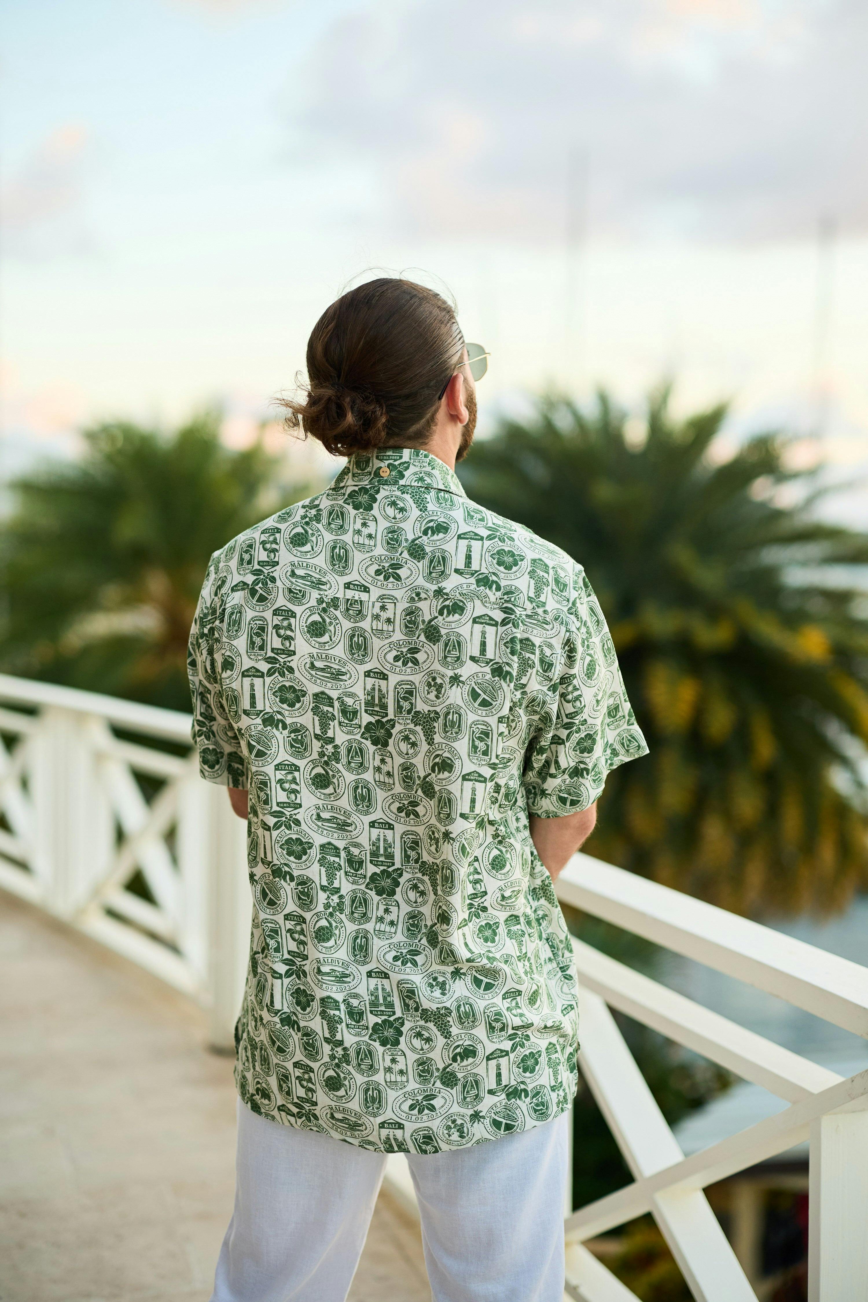 The Passport to Paradise - Men's Linen Passport Stamp Hawaiian Shirt