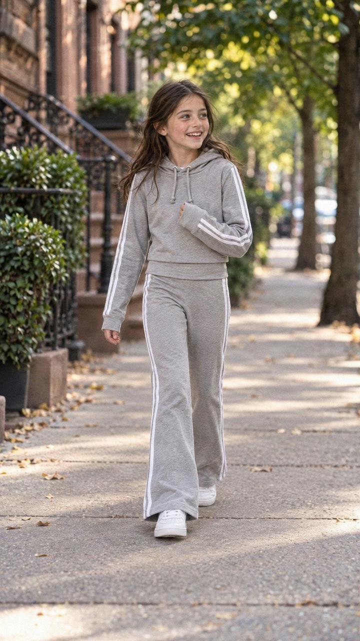 Girls Stripe Side Hoodie and Pants Set