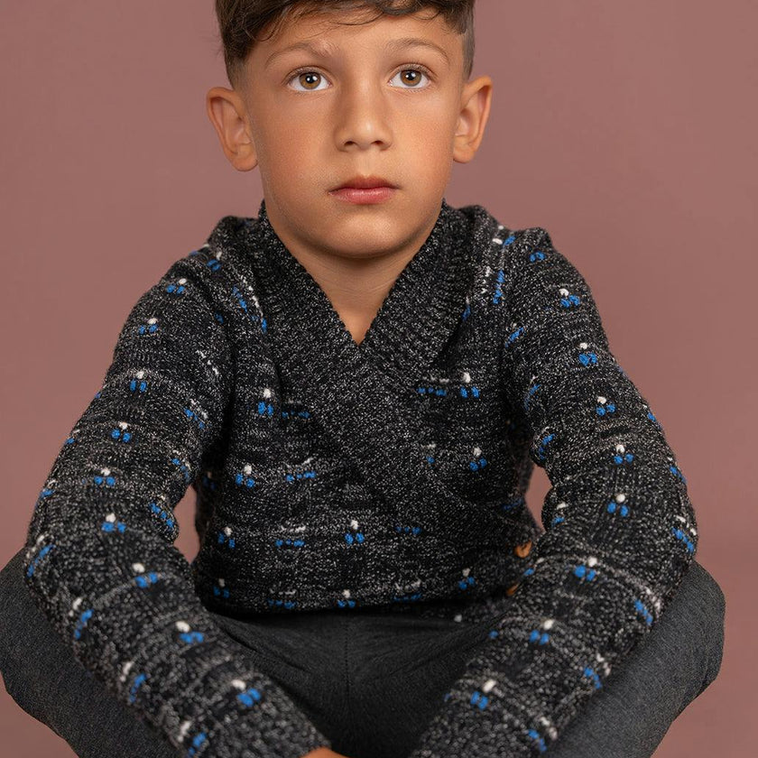 Textured Cable Knit Cardigan Black Mix