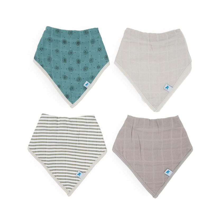 Cotton Muslin + Fleece Bandana Bib 4 Pack - Wallflower