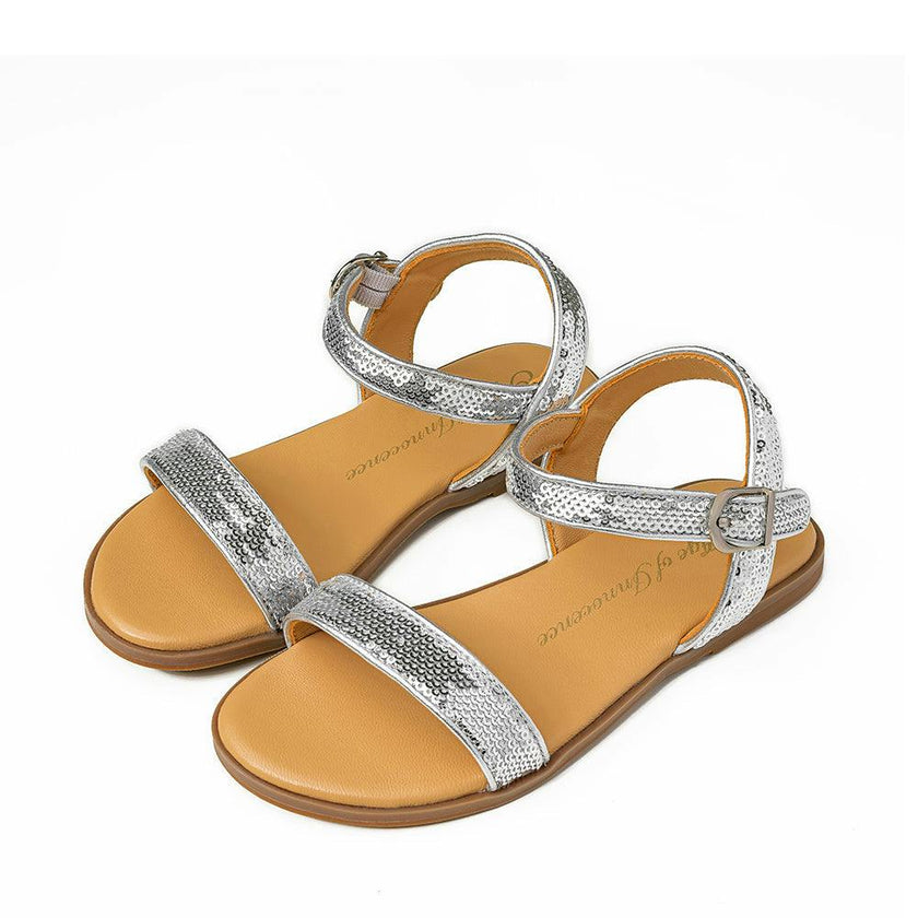 Iris Leather Slim Strap Sequins Sandals