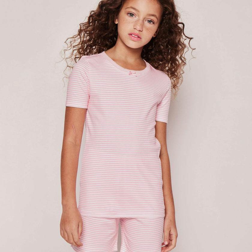 Kid's Pima Snug Fit Pajama Short Set in Pink Stripe