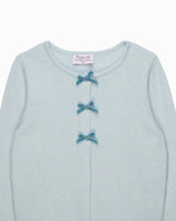 Velvet Bow Cardigan in Pale Blue