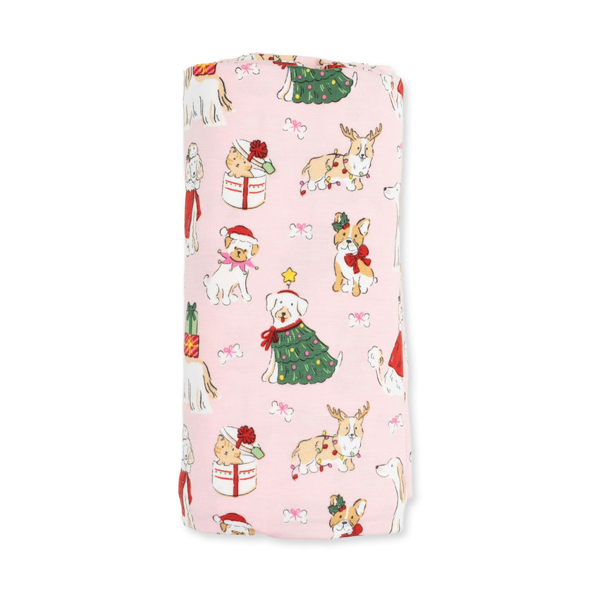 Christmas Dogs Pink - Bamboo - Swaddle Blanket