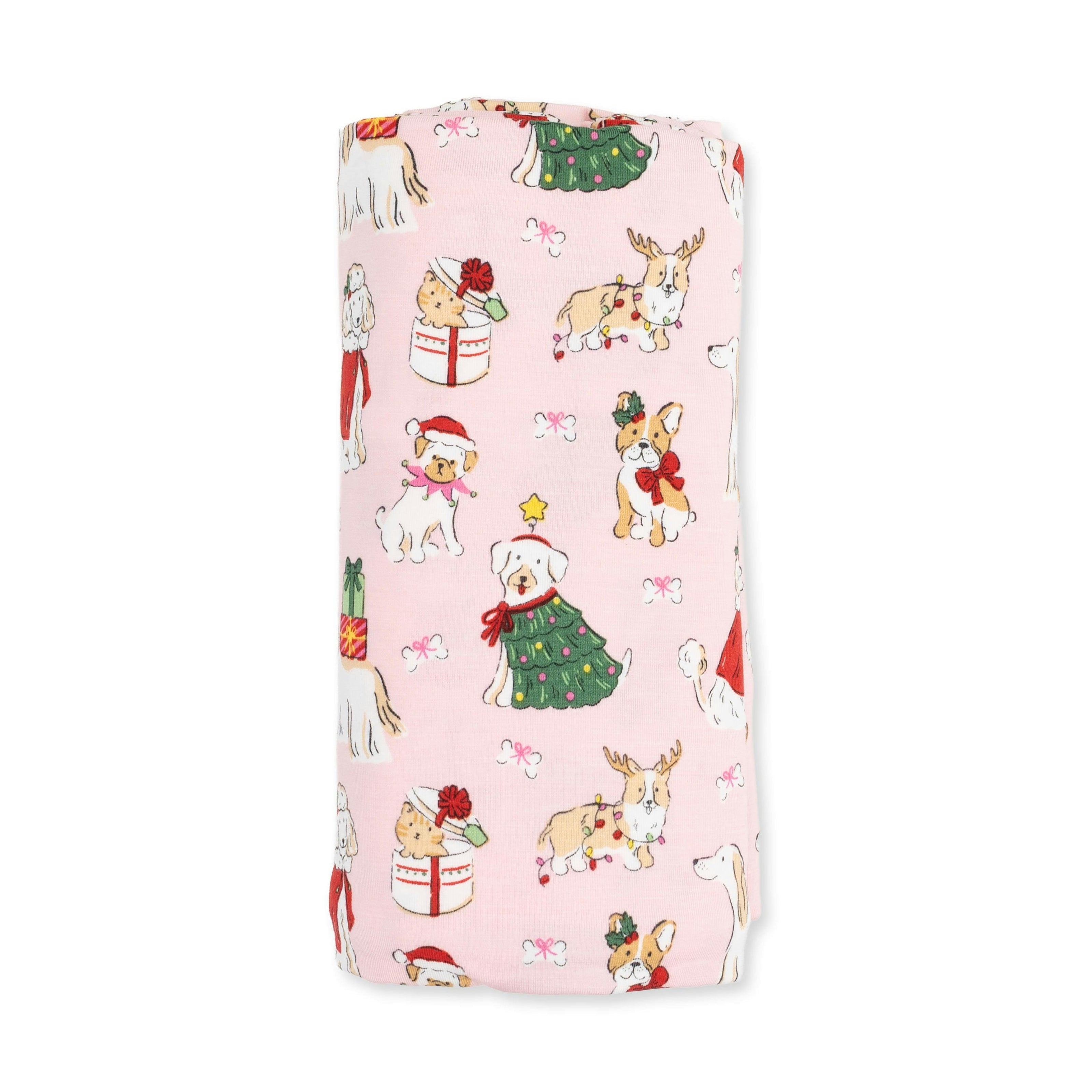 Christmas Dogs Pink - Bamboo - Swaddle Blanket