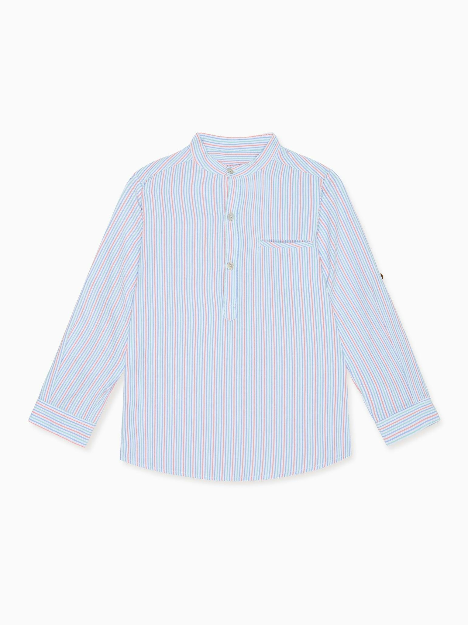 Coral Stripe Mateo Long Sleeve Boy Shirt