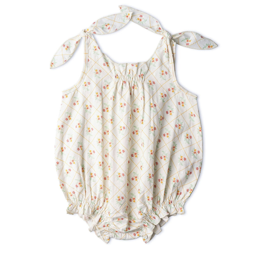 Organic  Tie Shoulder Bubble Romper - Spring Weave