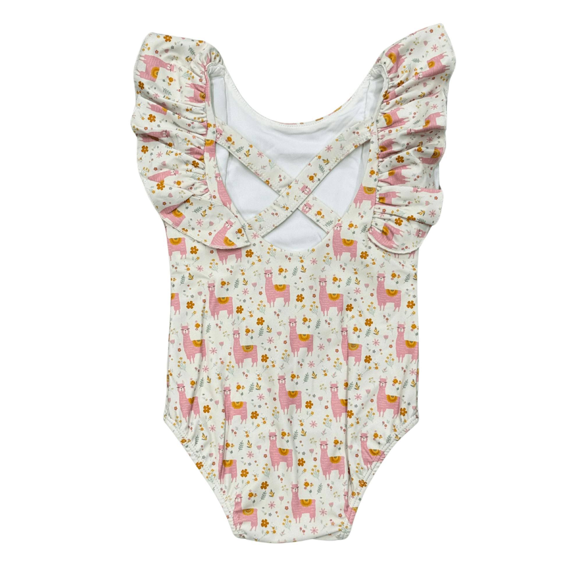Baby Girl Ruffle Sleeve Cross Back Swimsuit