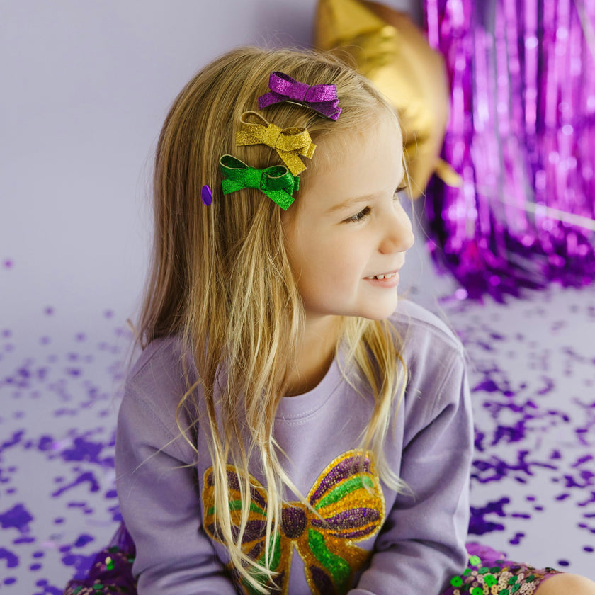 Mardi Gras Bow Clip Set