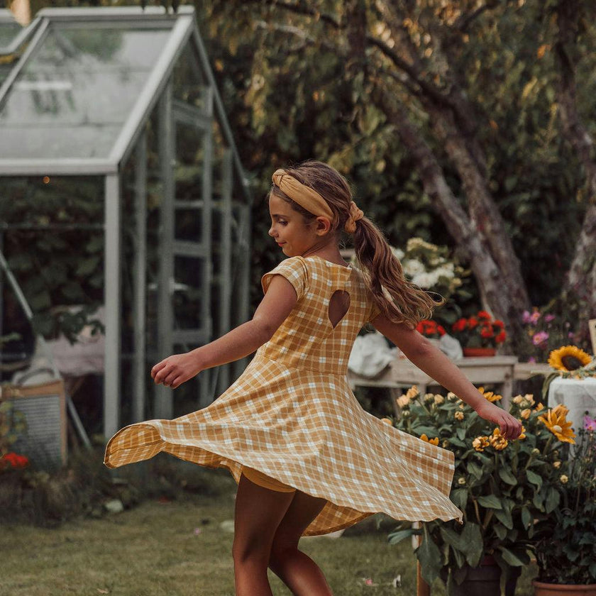 Sweetheart Twirl Dress | Organic Cotton Jersey - Buckwheat Plaid
